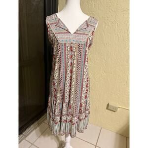 Style & Co Sleeveless Tiered Boho Dress Geometric Print Size S